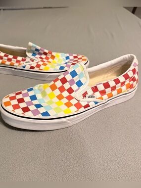 Vans Off the Wall Mens Size 12 Rainbow Loafers Slip On Sneakers Skateboard- EUC